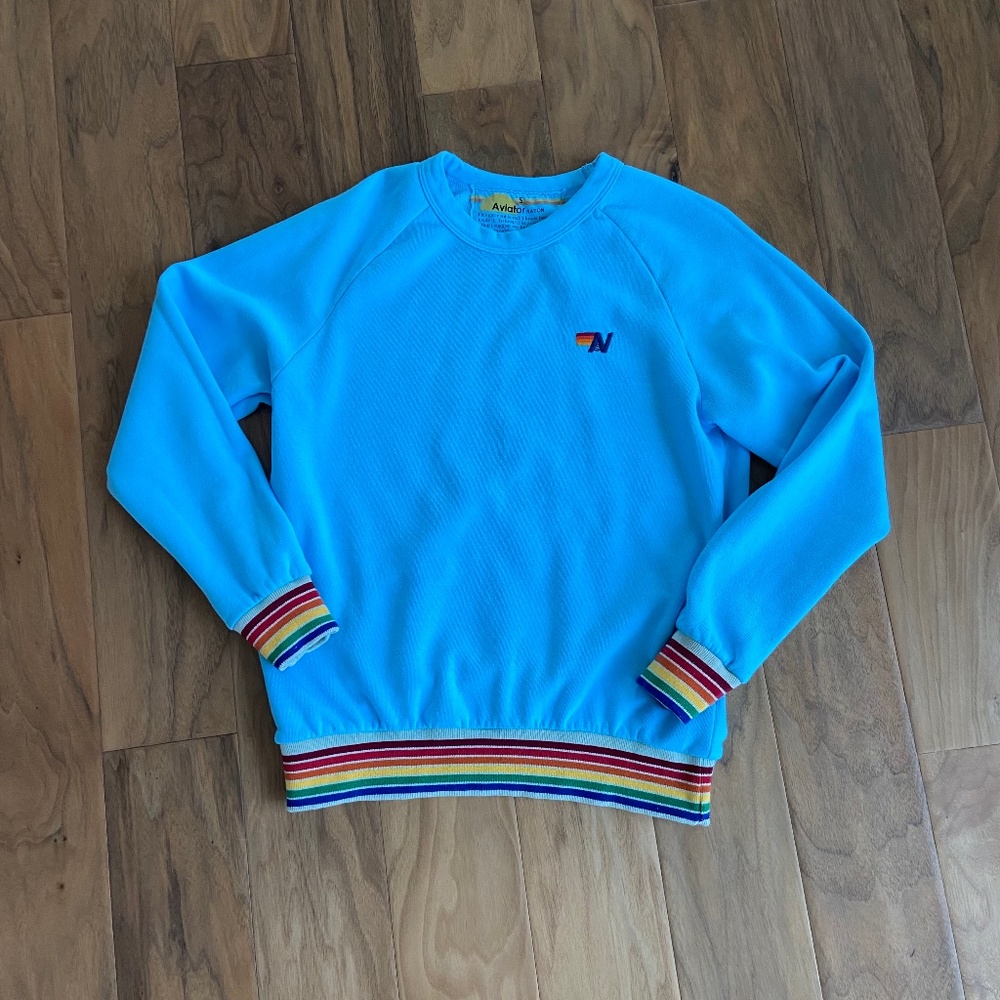 Aviator Nation Rainbow Rib Crew Sweatshirt Sky Size Small EUC